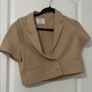 Zara Beige Short-Sleeve Blazer